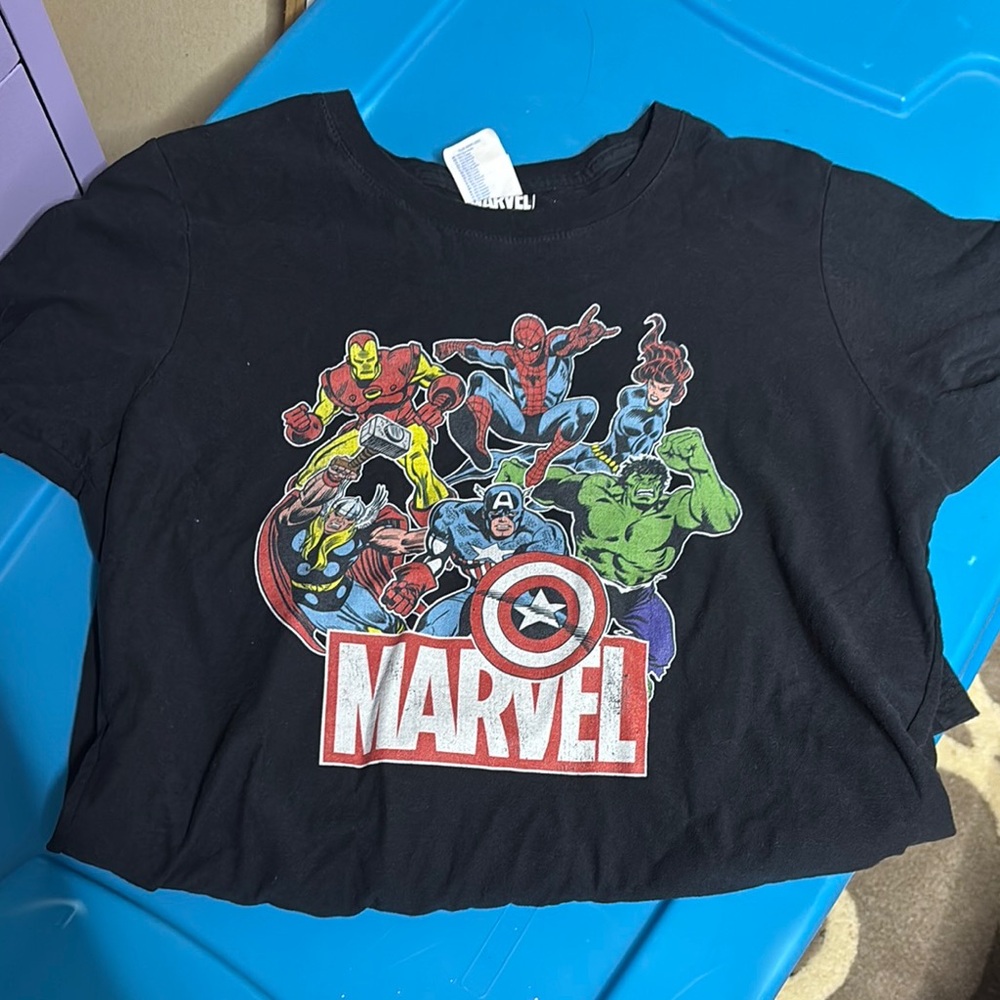 Marvel Black Tee with Vibrant Superhero Print